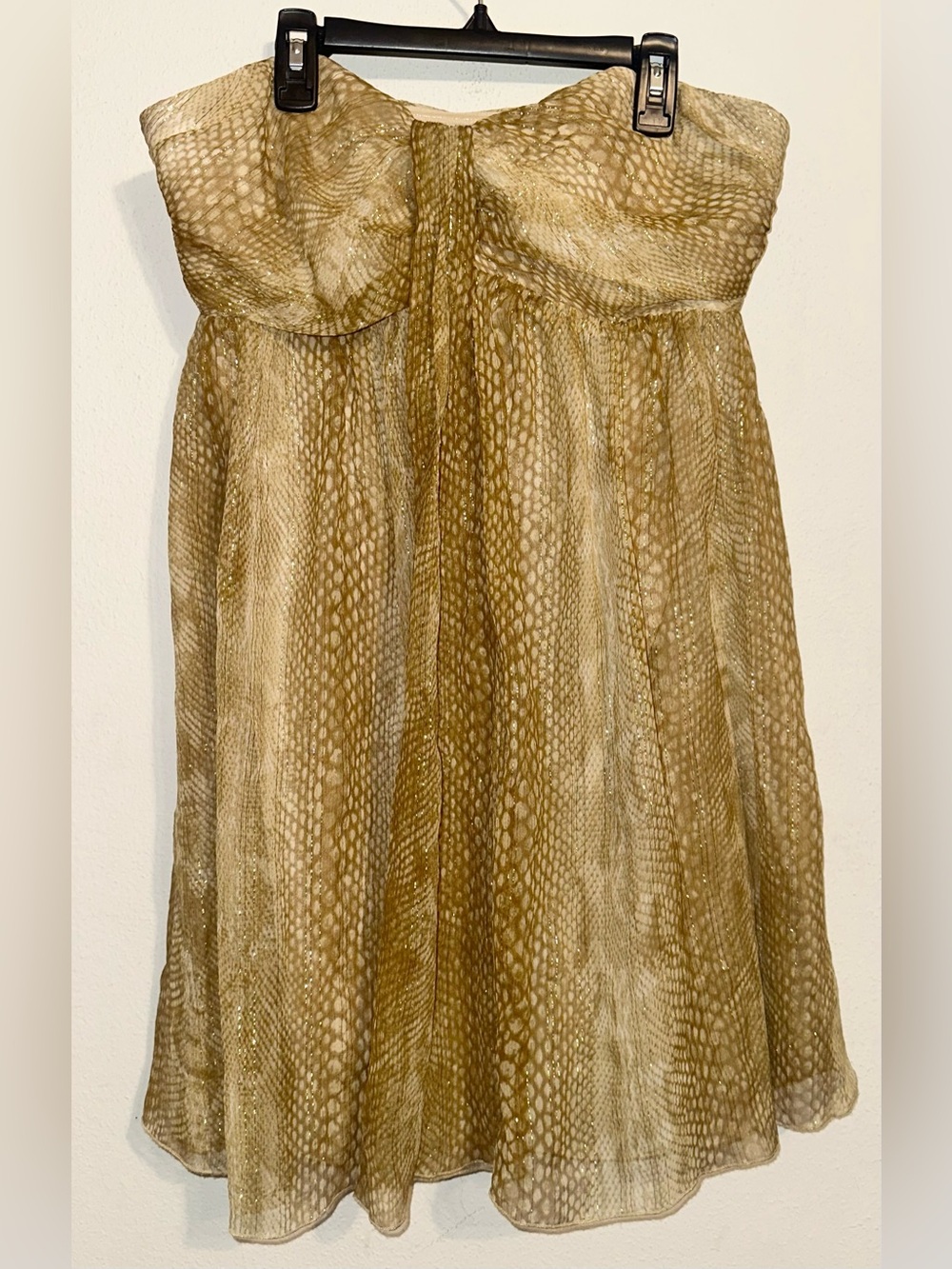 Express Strapless Snake Print Top in Gold